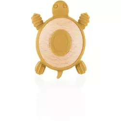 Zopa Silicone Wooden Teether Turtle grizalo 0 m+ Mustard Yellow 1 kos