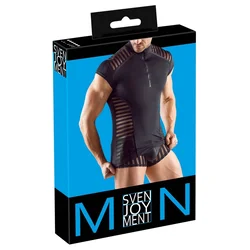 Svenjoyment Mens Black Microfibre Shirt S with Transparent Stripes OSV099A