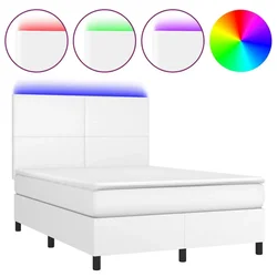 Vidaxl Box spring postelja z vzmetnico LED bela 140x200cm umetno usnje