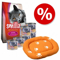 Smilla Kitten Starter Kit + mačji krevet - 1 kg suhe hrane + 6 x 200 g mokre hrane s piletinom