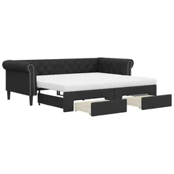 Vidaxl Izvlečna dnevna postelja s predali črna 90x200 cm umetno usnje