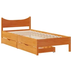 Vidaxl Posteljni okvir s predali voščeno rjav 100x200 cm borovina