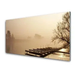 tulup.si Steklena slika Bridge vode megla landscape 125x50 cm 4 obešalnika