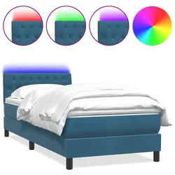 Vidaxl Box spring postelja z vzmetnico LED temno modra 80x220 cm žamet