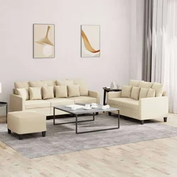 3-dijelni set sofa s jastucima krem od tkanine