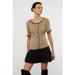 Trendyol Mink Premium Yarn Ruffle Detailed Knitwear Cardigan