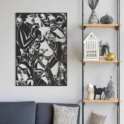 WallXpert metalni zidni ukras RT-NMD-009, grupa figura u stilu ekspresionističkog drvoreza, 58,5 x 41 cm, crni