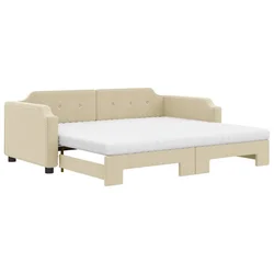 Vidaxl Izvlečna dnevna postelja z vzmetnico krem 80x200 cm blago