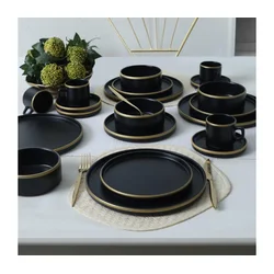 20-delni jedilni set, črna/zlata, kamenina