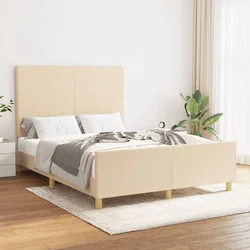 shumee Posteljni okvir z vzglavjem krem 140x200 cm blago