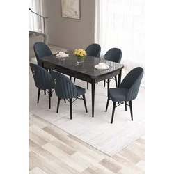 Hanah Home Set Trpezarijski sto i 6 stolica Roz, Antracit-crni