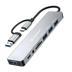 Hub postaja Techsuit DataBridge 8v1 (H9) USB-A/USB-C - 4x USB-A, USB-C, 3.5mm Jack, TF/SD kartica - gray