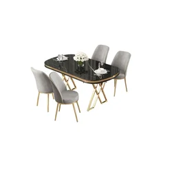 Hanah Home trpezarijski set Lai, sto i 4 stolice, ploča u dekoru Sonata, zlatne noge, siva tkanina Babyface