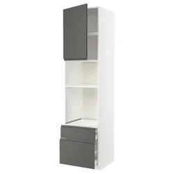 METOD / MAXIMERA Vis.el.pećn./mikrotal. s vrat/2fiok, bela/Voxtorp tamnosiva, 60x60x240 cm