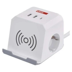 Podaljšek Emos kocka 2 m/2 vtičnice/beli/2xUSB-A+1xUSB-C+Qi/1,5 mm2