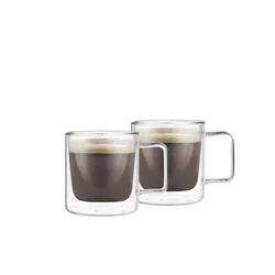 Skodelica z ročajem, dvojno steklo, 150 ml, komplet 2 kos