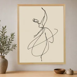 WallXpert uramljena slika na platnu Cc-D-Ah-1042, balerina u pirueti, crtež jednom linijom, 70 x 95 cm