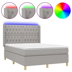 Vidaxl Box spring postelja z vzmetnico LED sv. siva 140x200 cm blago