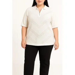 Plus size pletena majica, bel