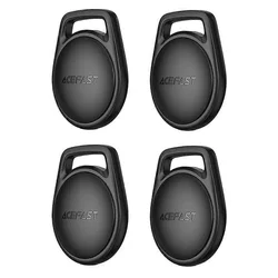 Acefast (4 kom) Pametni tracker kompatibilan s Apple Find My (samo za iOS) s vrpcom za mobitel - Crni