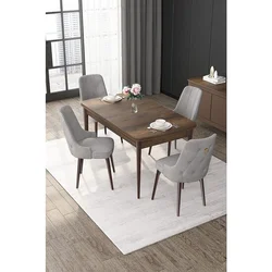 Hanah Home trpezarijski set Nex, sto na razvlačenje i 4 stolice, ploča u dekoru drveta Baroque, siva tkanina Babyface