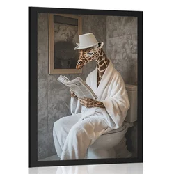 Plakat žirafa s časopisom na stranišču - 60x90 no frame