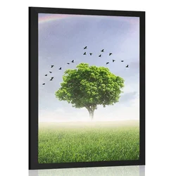 Plakat samotno drevo na travniku - 30x45 white