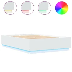 Vidaxl Posteljni okvir z LED lučkami bel 150x200 cm inženirski les