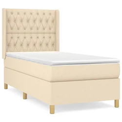 Vidaxl Box spring postelja z vzmetnico krem 90x190 cm blago