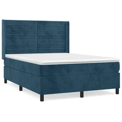 Vidaxl Box spring postelja z vzmetnico temno modra 140x190cm žamet