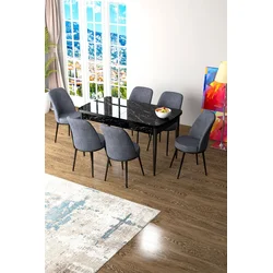 Hanah Home Set Trpezarijski sto i 6 stolica Zen, Sivo-crni