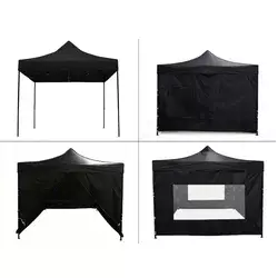 Greenline pop-up paviljon s kompletom 4 sten - 3x3m - črn