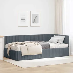 Kutni krevetni okvir s madracem s uzglavljem 2 pcs Siva Baršun
