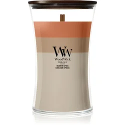 Woodwick Trilogy Hearth Spice dišeča sveča z lesenim stenjem 610 g