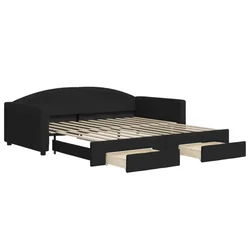 Vidaxl Izvlečna dnevna postelja s predali črna 100x200 cm blago