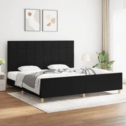 shumee Posteljni okvir z vzglavjem črn 200x200 cm blago
