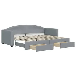 Vidaxl Izvlečna dnevna postelja s predali svetlo siva 80x200 cm blago