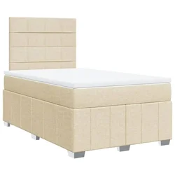Vidaxl Box spring postelja z vzmetnico krem 120x200 cm blago