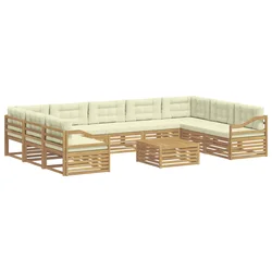 Set vanjskih sofa s jastukom 10 pcs Bijela i krem Poliester