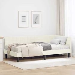 Kutni krevetni okvir s madracem Krema 90 x 190 cm Baršun