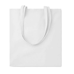 Bela bombažna torba 38 x 42 cm - long strap 38 x 42 cm