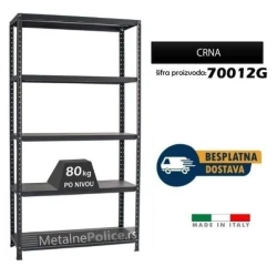 Polica metal-metal 187x100x40cm, 5x80kg Crna