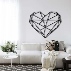 WallXpert metalni zidni ukras 5069, geometrijsko srce, 61 x 51 cm, crni