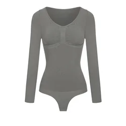 cfab Oblikovanje postave Bodysuit Sculpting Shapewear Longsleeve mit String grafit
