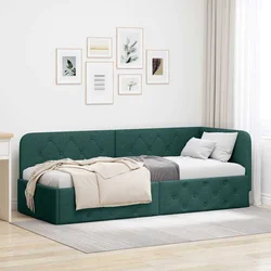 Vidaxl Kotna postelja z vzglavjem Temno zelena 80 x 200 cm blago