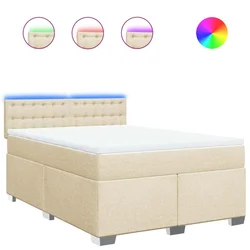 Vidaxl Box spring postelja z vzmetnico krem 140x190 cm blago