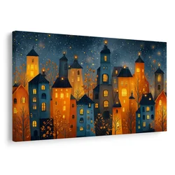 Slika božično mesto ponoči - 90x60
