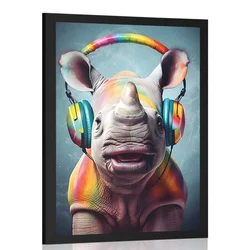 Plakat nosorog s slušalkami - 60x90 no frame