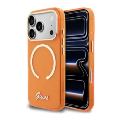 Maska Guess IML Script Metal MagSafe za iPhone 17 Pro Max narandzasta