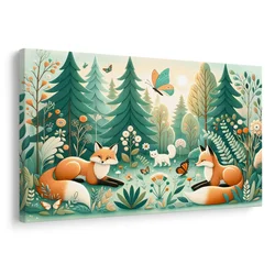 Slika gozdni mir z lisičkami - 150x100